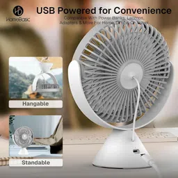 HOMEBASIC Rechargeable Mini Desk Fan, 3-Speed 2400 RPM Brushless Motor 4000mAh Battery, USB Type-C, Quiet 360° Rotation USB Fan image 4