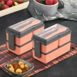 plizzo kitchenware 3 Compartment Office,School And Collage Lunch Box With Spoon And Fork 6 Containers Lunch Box image 1