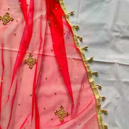 kenz fabrics Net Self Design Red Women Dupatta image 2