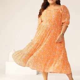 janasya Women Tiered Orange Midi/Calf Length Dress-picture-13