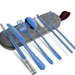 8 Pcs Portable Travel Utensils Set with Pouch Case Stainless Steel Cutlery Set-image-40