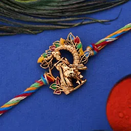 Thread Deity Inspired Lord Krishna Rakhi with Colorful threads Mauli Thread Chawal Roli Pack Set-image-64