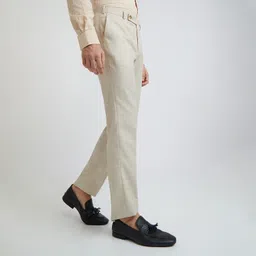 park avenue Men Regular Fit Beige Polyester Trousers image 2