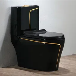 solano Premium Quality "C-7710" Black commode with Yellow Finishing Line and Round Flush Button Western Commode-picture-28