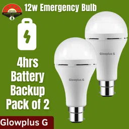 Pack of 2 – 12W Rechargeable Emergency Bulbs | Long Battery Backup Lights 3 hrs Bulb Emergency Light-image-0