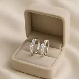 ganpatique Adjustable Couple Rings for lovers valentine gift Stainless Steel Ring Set Stainless Steel Cubic Zirconia Rhodium Plated Ring Set-picture-19