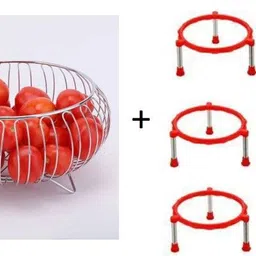 somkala Presents Combo of Pot/Matka Stand(pack of 6) for Multipurpose use & Stainless Steel Fruit & Vegetable Basket-picture-40
