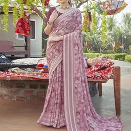 samah Floral Print, Embellished, Printed Bollywood Chiffon Saree-picture-10