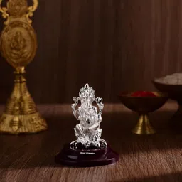 dhruvs collection 999 Silver Plated Ganesh Ji Idol Murti for Ganesh Chaturthi, Home & Office Decor Decorative Showpiece - 10.5 cm image 2