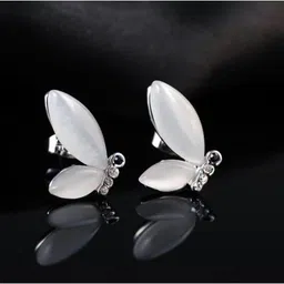 Silver Shoppee 'Unfurling Glory' Crystal, Opal Sterling Silver Stud Earrings for Girls and Women Opal, Crystal Sterling Silver Stud Earring image 5