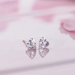 Zavya Rhodium-Plated Silver-Toned 925 Sterling Silver Heart-Shaped Studs image 1