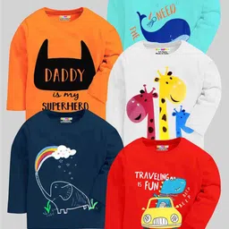 KUCHIPOO Infants Baby Boy Pack Of 5 Graphic Printed T-Shirt image 1