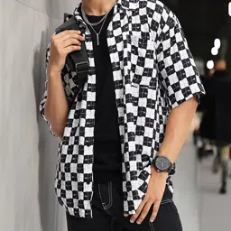 Kook N Keech Monochrome Checkerboard Oversized Casual Shirt image 1