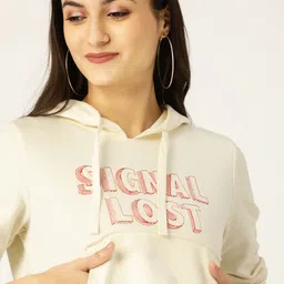 DressBerry Women Off-White & Red Embroidered Hooded Sweatshirt-picture-27