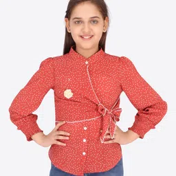 CUTECUMBER Girls Rust & White Mandarin Collar Georgette Shirt Style Top-picture-27