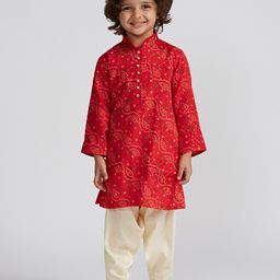 VASTRAMAY Boys Bandhani Printed Mandarin Collar Regular Kurta With Patiala-picture-40