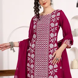 KALINI Floral Embroidered Chikankari Georgette Straight Kurta With Trousers & Dupatta image 4