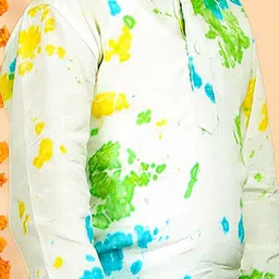 Polka Tots Boys Printed Band Collar Pure Cotton Straigt Kurti with Pyjamas image 2