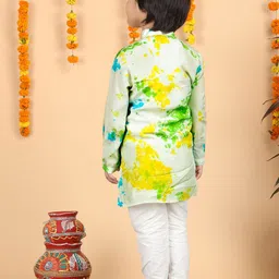 Polka Tots Boys Printed Band Collar Pure Cotton Straigt Kurti with Pyjamas image 4