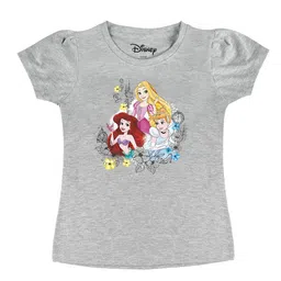 Disney by Wear Your Mind Girls Grey Disney Princess Printed Puff Sleeves Pure Cotton T-shirt-picture-30