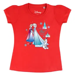 Disney by Wear Your Mind Girls Red Printed Puff Sleeves Pure Cotton T-shirt-picture-31
