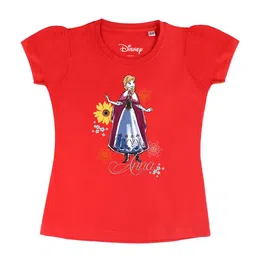 Disney by Wear Your Mind Girls Red Anna Printed Pure Cotton T-shirt-picture-34