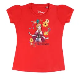 Disney by Wear Your Mind Girls Red Printed V-Neck T-shirt image 1
