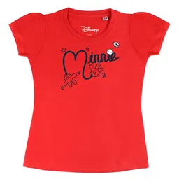 Disney by Wear Your Mind Girls Red Typography Minnie Mouse Printed Puff Sleeves Pure Cotton T-shirt-picture-16