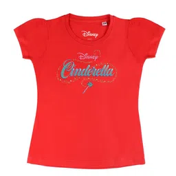 Disney by Wear Your Mind Girls Red Typography Printed Puff Sleeves Pure Cotton T-shirt-picture-44