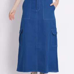 SUMAVI-FASHION Denim Corduroy Straight Maxi Skirt-picture-14