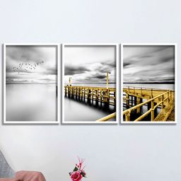 SAF Grey & Yellow 4 Pieces Modern Art-Painted Framed Wall Art-picture-37