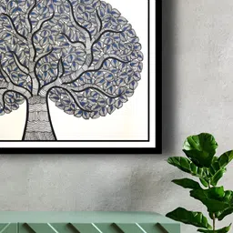 ARTDARSHAN Black & Blue Floral and Botanical Square Shaped Paintings Wall Art-picture-36