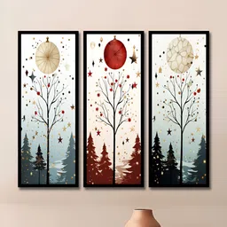 WENS Black & Brown 3 Pieces Synthetic Wooden Floral and Botanical Paintings Wall Art-image-21