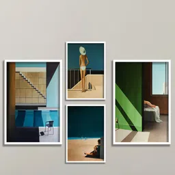 SAF White & Blue 4 Pieces Framed Modern Wall Art-image-72