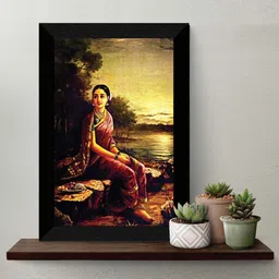 SAF Yellow & Black Traditional Woman Printed Framed Wall Art-picture-18