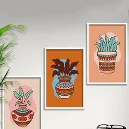 SAF Rust & Pink 3-Pieces Modern Art Printed Framed Wall Art-image-37