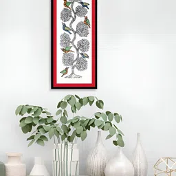ARTDARSHAN Black & White Madhubani Tree and Birds Painting Wall Art-image-10