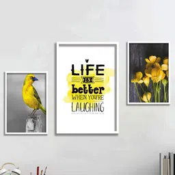 SAF White & Yellow 3 Pieces Motivational Framed Wall Art-picture-23