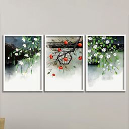 SAF White & Green 3-Pieces Modern Art Printed Framed Wall Art-picture-38