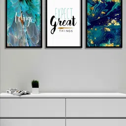 SAF White & Blue 3-Pieces Motivational Quotes Printed Framed Wall Art-image-37
