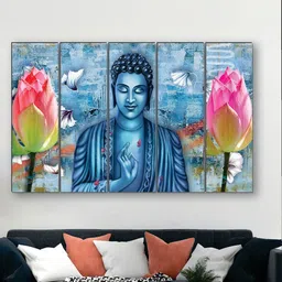 SAF Blue & Pink 5 Pieces Buddha UV Textured Painting Wall Art-picture-12
