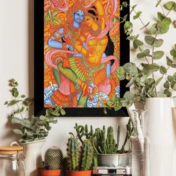 SAF Orange & Blue Kerela Mural Art Printed UV Coating Wall Art-image-89