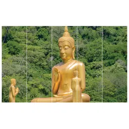 Inephos Yellow & Green 5 Piece Canvas Religious Wall Paintings-image-58