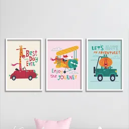 SAF Kids Pink & Blue 3 Pieces Painted Wall Art-picture-58