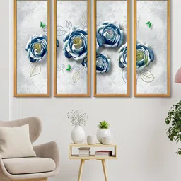 999Store Grey & Blue Roses With Leaves Canvas Art Panels Wall Painting-image-12
