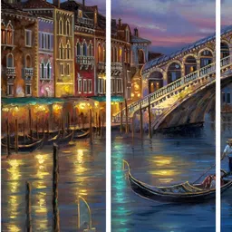 Inephos Blue & Gold-Toned 4 Piece Canvas Other Wall Paintings-image-1