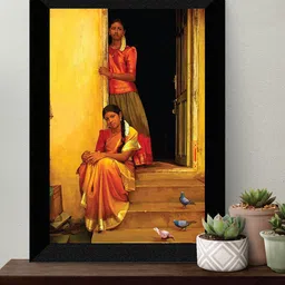 SAF Yellow & Black Traditional Women Painting Wall Art-image-77
