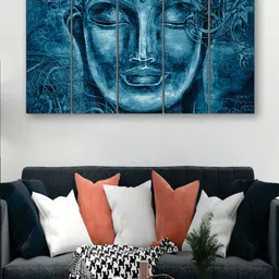 SAF Blue 5 Pieces Buddha UV Textured Painting Wall Art-image-25