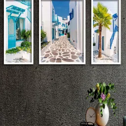 SAF White & Blue 3 Pieces Beautiful Buildings Painted UV Coating Wall Art-picture-37