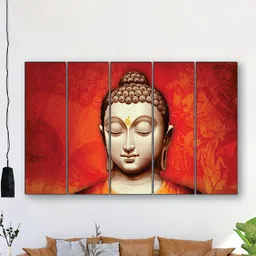 SAF Orange & Cream 5 Pieces Buddha UV Textured Painted Wall Art-image-85